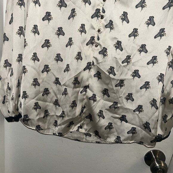 Zara Zebra Print Off White Black Trim Novelty Chic Polyster Blouse Size Small - Picture 4 of 8